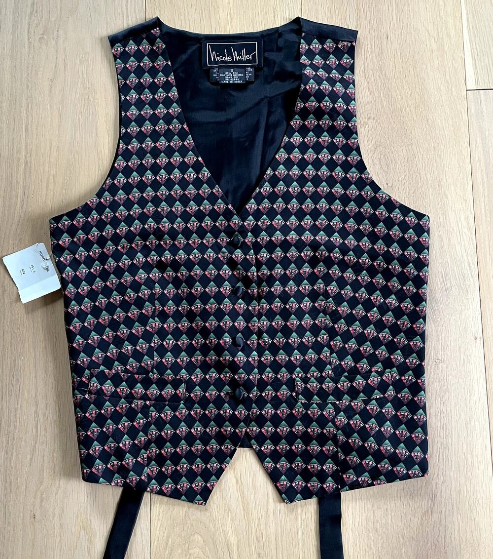 NWT VTG 90s Nicole Miller Silk Roulette Gambling Casino Vest S